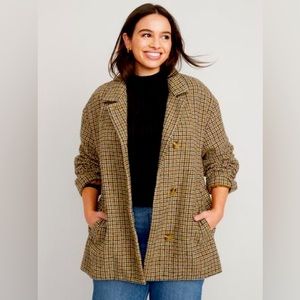 Soft-Brushed Houndstooth Plaid Button-Front Car Coat for Women